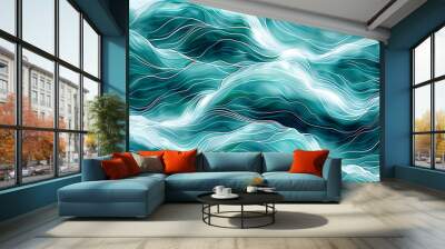 Abstract water ocean wave teal texture, Blue and white water wave web banner Graphic Resource as background for ocean wave abstract  Wall mural